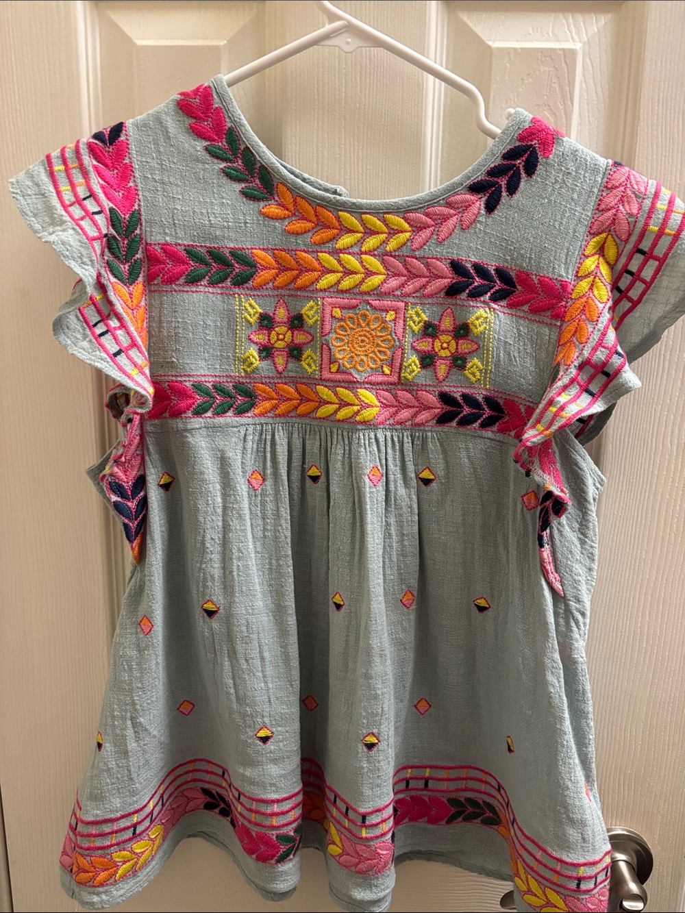 fab'rik Embroidered Flutter-Sleeve Tunic with Pink, Yellow & Orange Accents